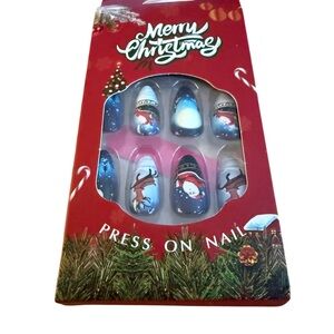 Christmas Press-On Nails Set - Festive Red and Blue Medium Size